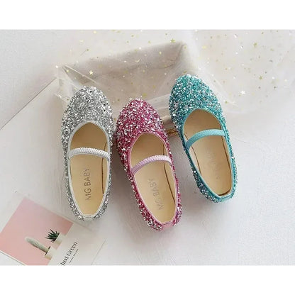 2025 Spring 1 to 12 years old girls dress shoes Beauty Pointed Toe Teen Girl Leather Shoes Bling Princess Wedding Shoes