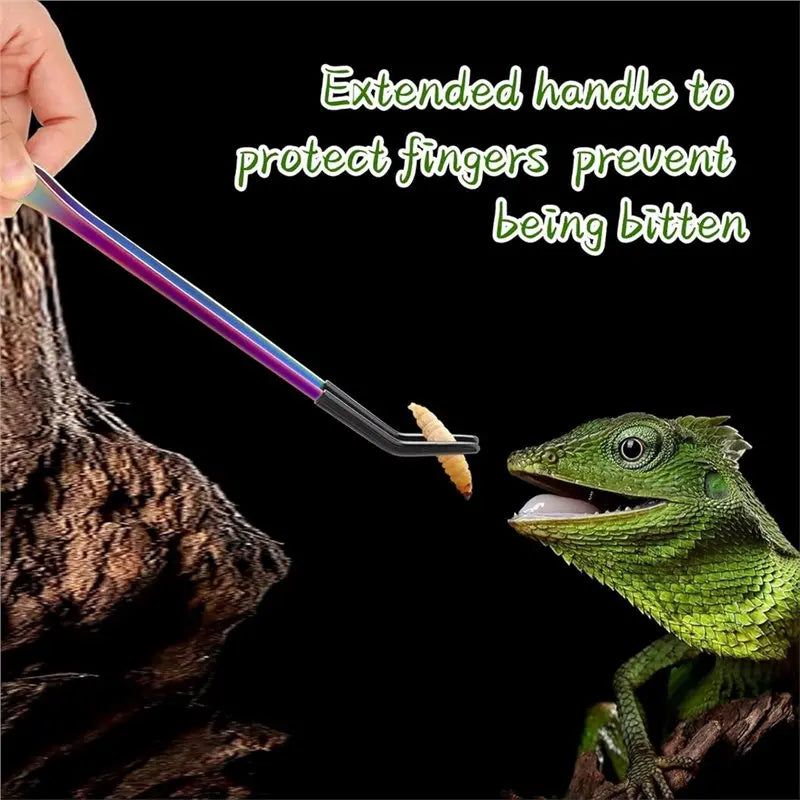 【PRICE-DROP!】Rubber Tip Stainless Steel Reptile Feeding Tongs(2Pcs)- Straight& Curved 10.6" Tweezers For Aquarium Forage Craftin