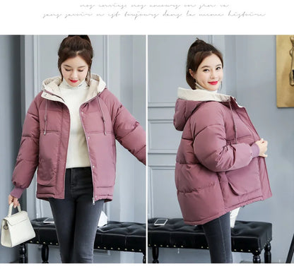 Women's Thickened Cotton Jacket Bread Style Loose Fit Short Coat Winter Outerwear Korean Version Student Friendly Zipper Closure