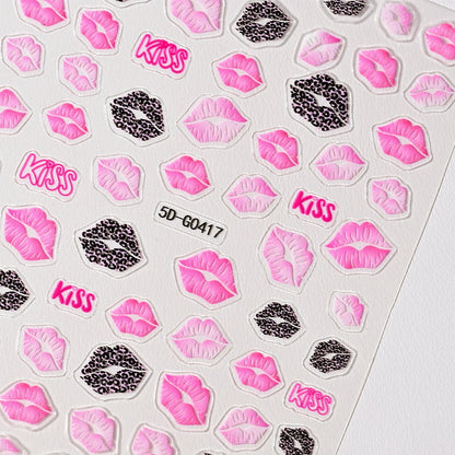 1sheet 5D Sexy Red Lips Nail Decal Stickers KISS Love Heart Valentine's Day Self-adhesive Nail Slider DIY Romantic Nail Decor