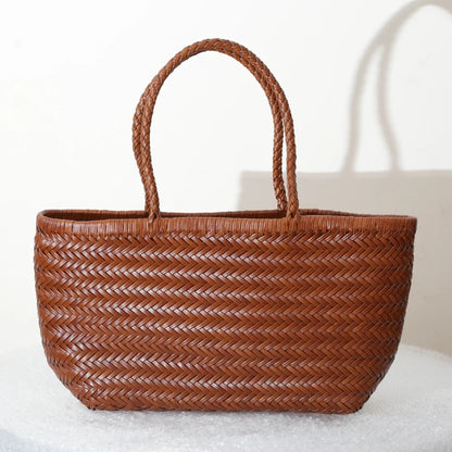 Handbags Women's Genuine Leather Shoulder Bag Weaving Casual Shopping Bag Vintage Big Tote Purse Cowhide Cross Hand Bags Lady