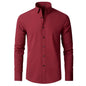 Men's long-sleeved shirt made of elastic fabric, wash-and-wear wrinkle-resistant business casual, silky smooth, pure color shirt