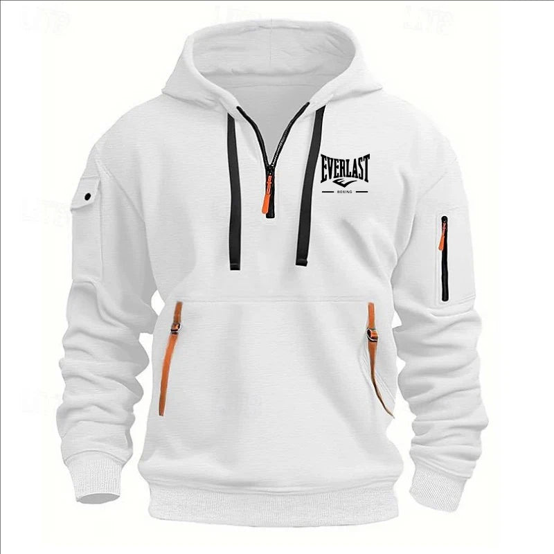 Fashion autumn and winter men's brand clothing multi-zipper design printed hoodie casual sweatshirt loose hooded jumper
