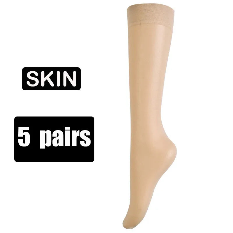 5pair=10pcs Women Ultra-thin Nylon Stockings Transparent Elasticity Ladies Knee Socks High Quality Long Socks for Girls Stocking