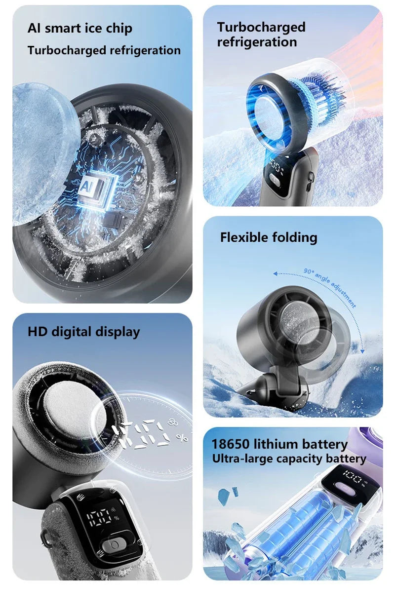 New Ice Cooling Handheld Fan 100 Speeds Turbo Portable USB Desk Fan Foldable/Hangable for Outdoor Fast Chill Ice Compress