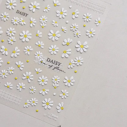 1Sheet 5D Soft Embossed Relief Nail Stickers Cute Daisies Self Adhesive Slider Stickers Press On Nails DIY Japanese Nail Art Dec