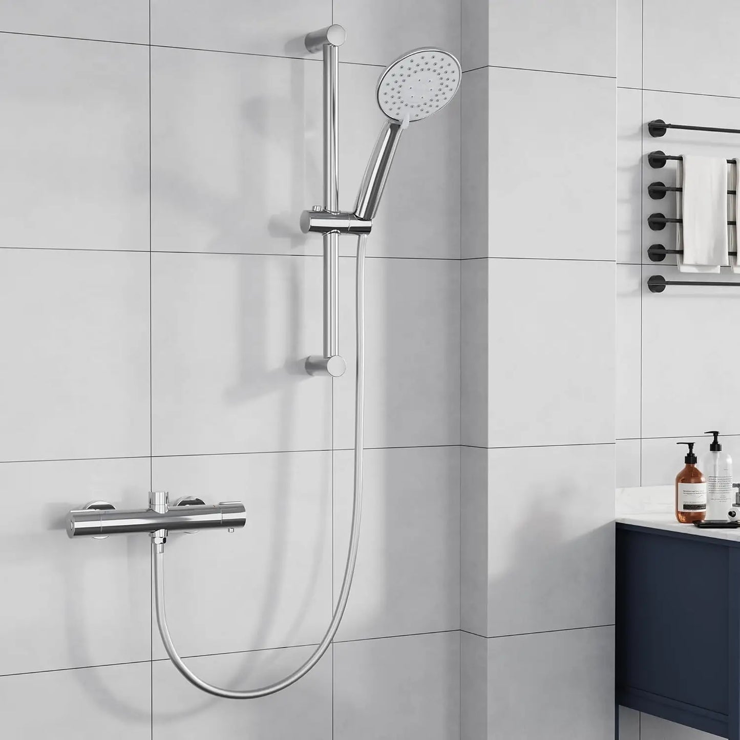 Bathroom Shower Faucet Wall-mounted Bathtub Mixer Taps Thermostatic Bath Tub Showers System Set with 3 Modes Rain Handheld