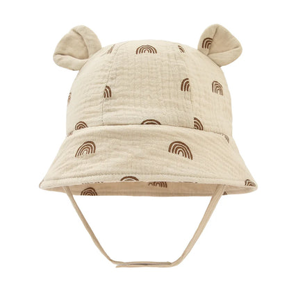 Baby Cotton Sun Hat New Children Outdoor Rabbit Ear Beach Caps Boy Girl Print Panama Hat Unisex Beach Bucket Hat For 3-12 Months
