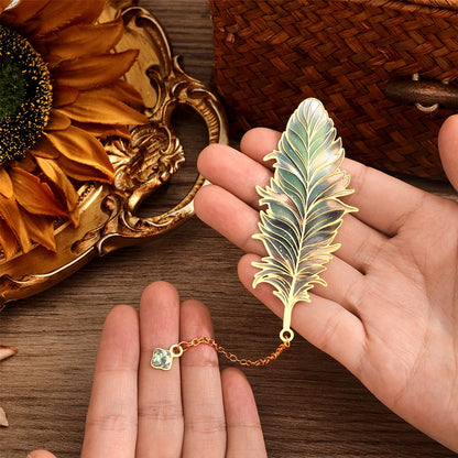 1 pc Metal Bookmarks with Chain Pendant Colorful Feather Design Unique Gifts for Book Lovers Writers Students Teachers Holiday