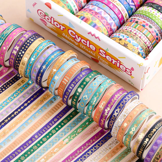 60Rolls Retro Decorative Tape Set Colorful Washi Tape Slim With 30 Rolls Bronzing Foil Accents Festive Theme Planner Accessories