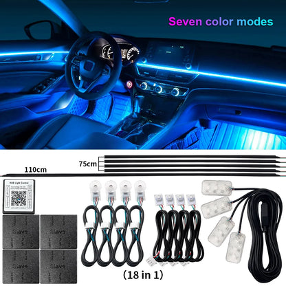 14/18 in 1 Led Acrylic Car Ambient Light RGB 64 213 Color Symphony Acrylic APP Streamer Atmosphere Lamp Kit One Zone Dual Zone