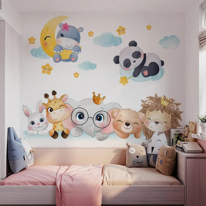Cute Forest Animals Wall Stickers for Kids Rooms Children Boys Girls Baby Room Decoration Nursery Wallpaper Vinyl Elephant Lion