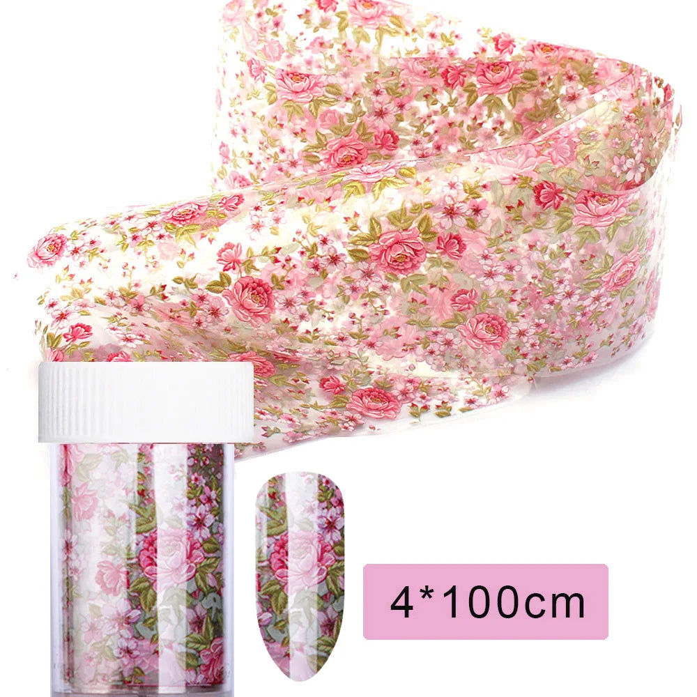 16Pc Holographic Nail Foil Set Starry Transfer 20*4cm Sticker Laser Flowers Leopard Mix Design Decal DIY Nail Art Decoration