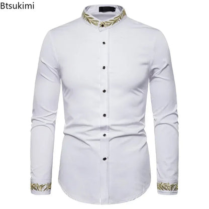 2026 Men's Summer Casual Long Sleeve Shirts Slim Fit Turn Down Collar Shirts Formal Office Business Shirts for Men Tops Big Size