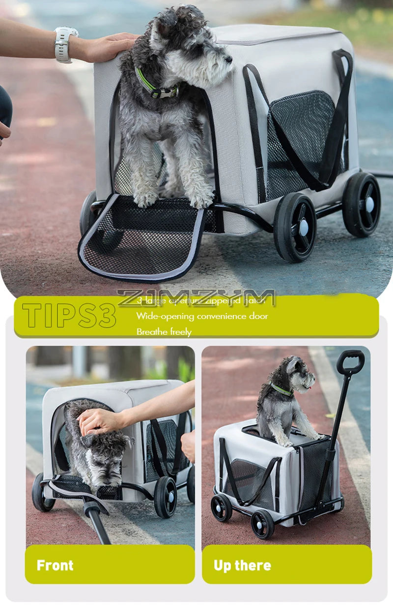 Folding Dog Stroller, Pet Folding Stroller, 4 Wheels Dog/Cat Puppy Stroller Pet Travel Carriage Case