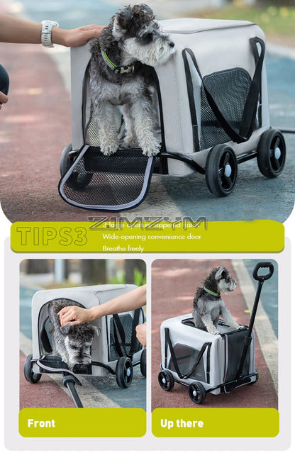 Folding Dog Stroller, Pet Folding Stroller, 4 Wheels Dog/Cat Puppy Stroller Pet Travel Carriage Case