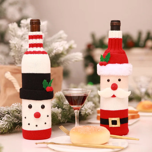 2024 Christmas Knitted Wool Red Wine Bottle Cover Ornament Table Dress Up Home Christmas Decor Hotel Restaurant Festivals Decor