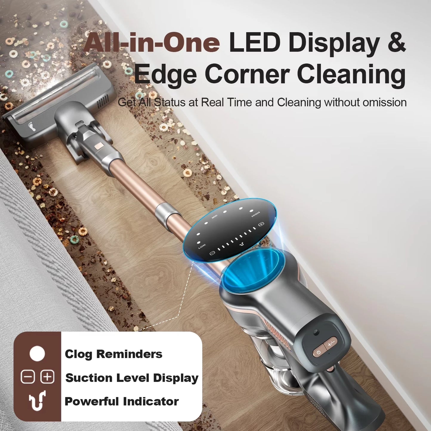 INSE S7P cordless vacuum cleaner, 465W 45KPA Wireless Vacuum Cleaner with Suction Power,  8*2200mAh battery, 50000Pa Strong Suction, 45-60mins runtime,1.2L