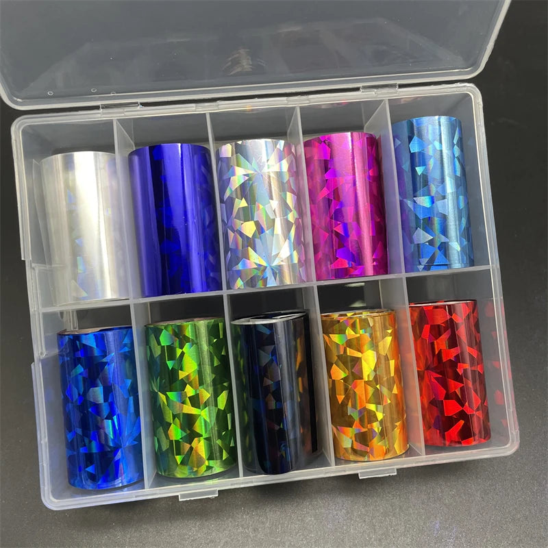 10 Patterns New Metal Nail Foils for Transfer Paper Stickers Floral Chameleon Nails Wraps DIY Water Marble Nail Art Decorations
