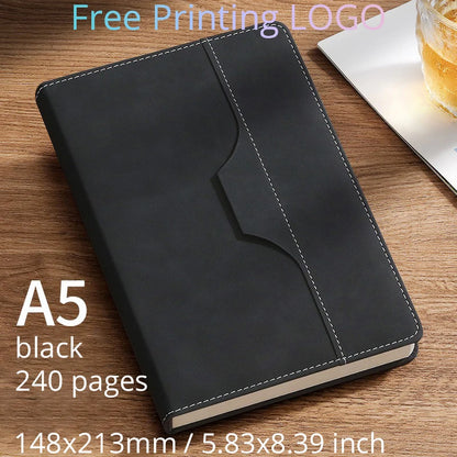 A5 B5 Customize PU Leather Notebook with Pen Insert Holder Free Printing LOGO Office Notepad Business Enterprise Diary Book Note