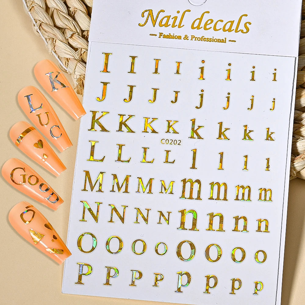 3D Glittery Gothic Letter Design Nail Art Stickers Uppercase Alphabet Letters Artistic Designs DIY Nail Art Decals Decoration #1