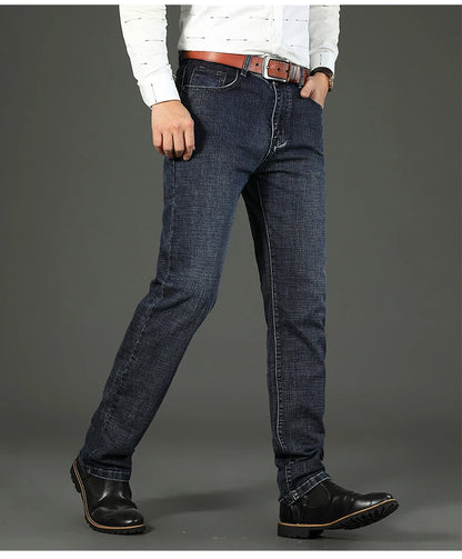 2026 Brand Slim Washed Jeans Casual Straight Stretch Fashion Classic Blue Black Work Denim Trousers Male Brand Clothing
