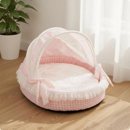 Princess Design Feline Bed Breathable Semi Enclosed Pet Bed Cradle Pet Nest Soft Lace Trim for Cats