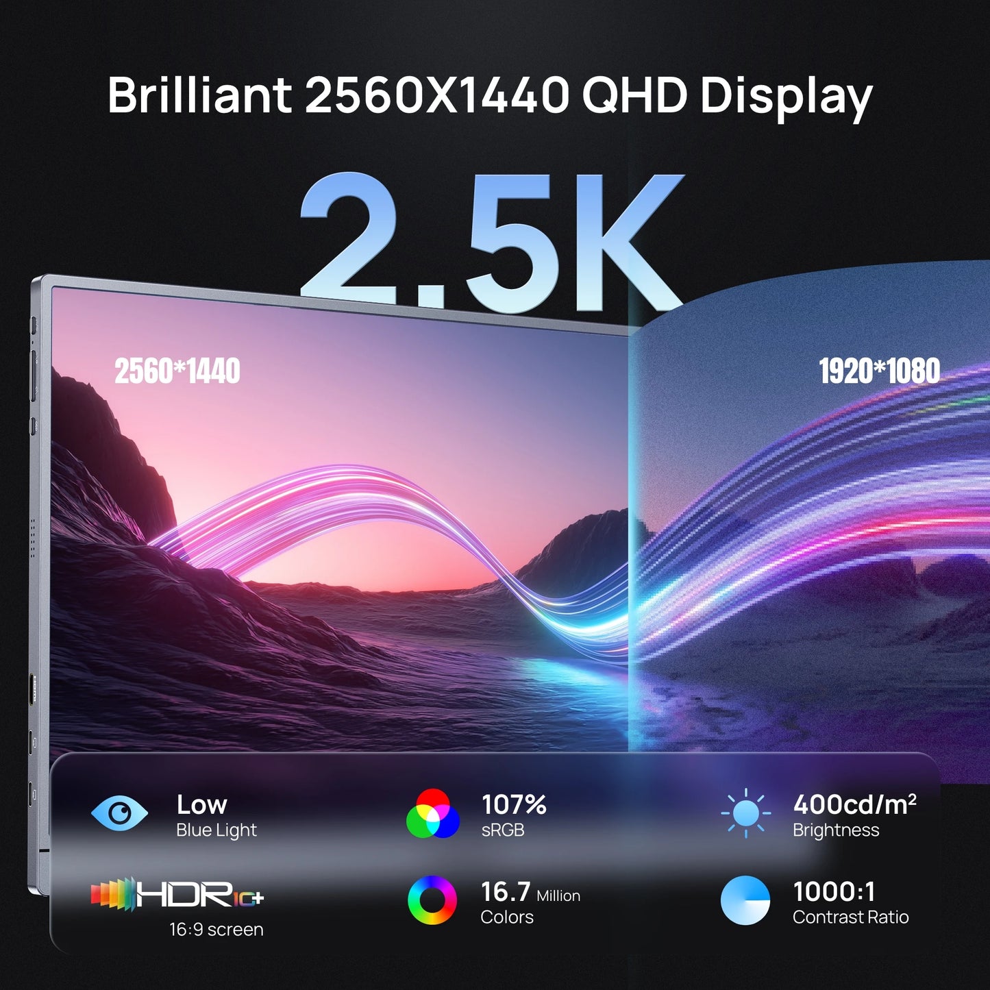 ARZOPA 16.1 inch 2.5k 180HZ External Portable Monitor HDR IPS Screen Second PC Displays for Gaming Working Anytime Anywhere Z3FC