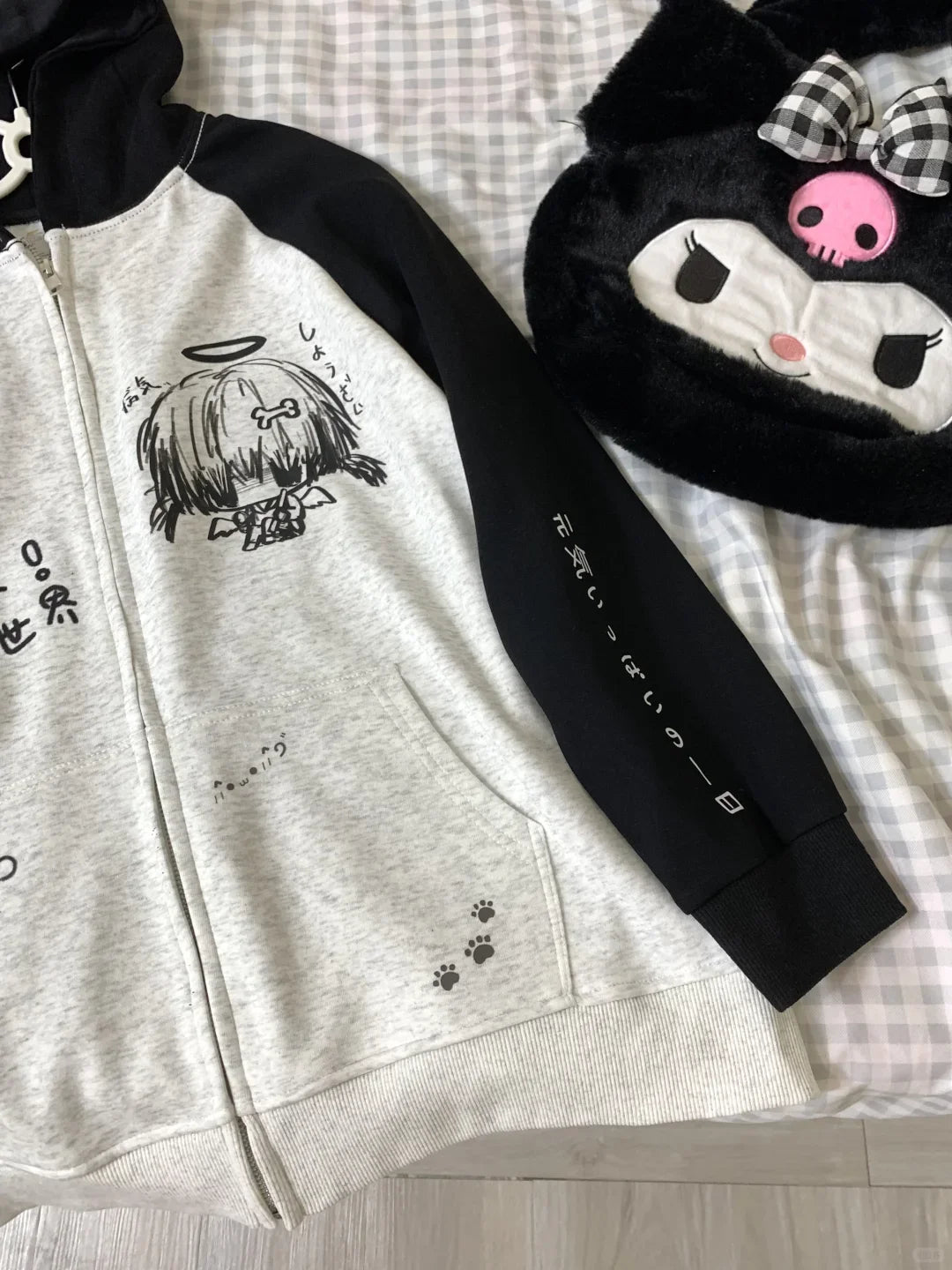 Zip Up Hoodie Cartoon Japanese Grunge Sweatshirt Women Clothing Streetwear Anime Print Jackets Y2k Tops Casual Loose Outerwear