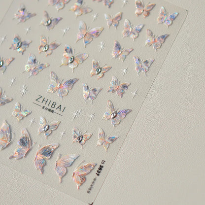 Shiny Jelly Butterfly Charming Golden Gradient Bowknot 5D Self Adhesive Nail Art Sticker Flower Petal Rhinestone Manicure Decals