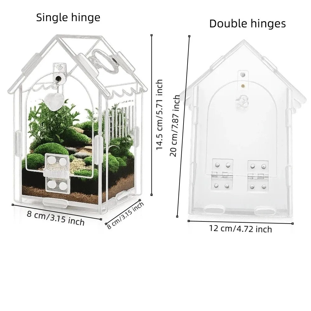 Portable Jumping Spider Enclosure Front Opening Removable Reptile Terrarium with Feeding Port Transparent