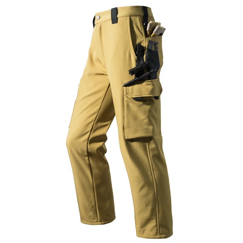 Men Winter Autumn Fleece Waterproof Cargo Pants Hiking Camping Softshell Climbing Casual Warm Tactical Military Combat Trousers