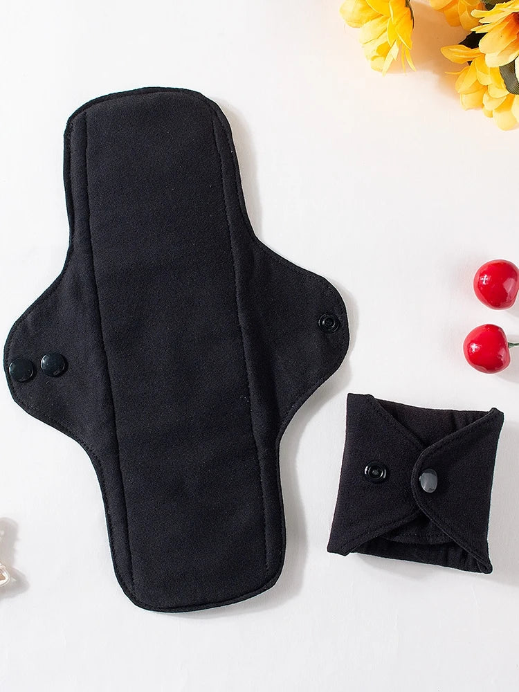 3Pcs Black Pure Cotton Reusable Menstrual Pads Reusable Sanitary Waterproof  Cloth Pads For Heavy Flow Large Sanitary Pads Set