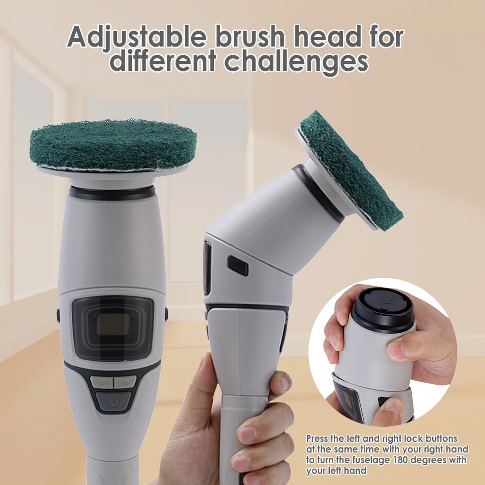 Rechargeable Electric Spin Scrubber, 3 Speed Settings, with Extendable Handle and Voice Prompts, for Whole House Clean
