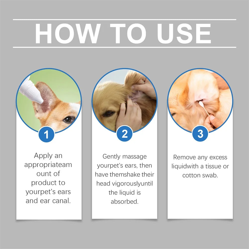 Pet Ear Pro Drops For Cats Dogs Removes Wax Dirt & Soothes Irritation Deep Cleans, Dries Prevents Infections Pet Care Essential
