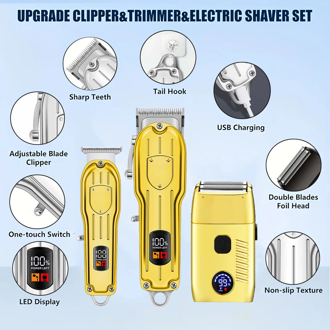 Hair Clippers Electric Razor Shavers for Men USB Rechargeable Clippers and Trimmer Beard Trimmer Barber Kit Professional Clipper