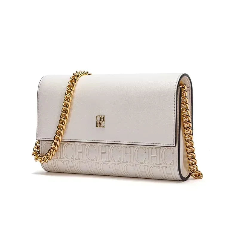 CH Women Crossbody Bag Splicing Letter Print Metal Chain Shoulder Purse PU Leather Flap Small Ladies Evening Clutch Handbag Gift