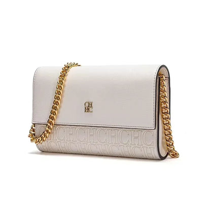 CH Women Crossbody Bag Splicing Letter Print Metal Chain Shoulder Purse PU Leather Flap Small Ladies Evening Clutch Handbag Gift
