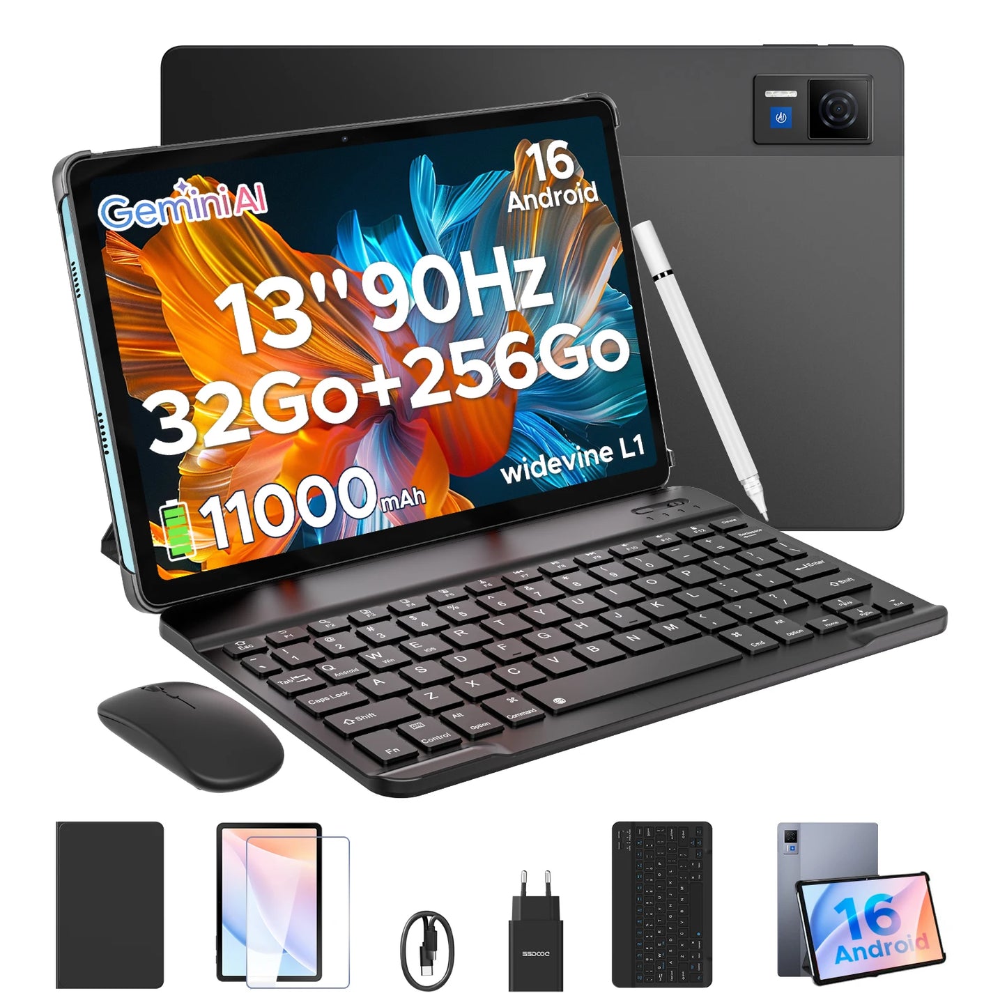 DOOGEE U13 2 IN 1 Tablet PC Android 16 13'' Display 32GB(6GB+36GB) 256GB 11000mAh Battery Quad Speakers UNISOC T7280 Widevine L1