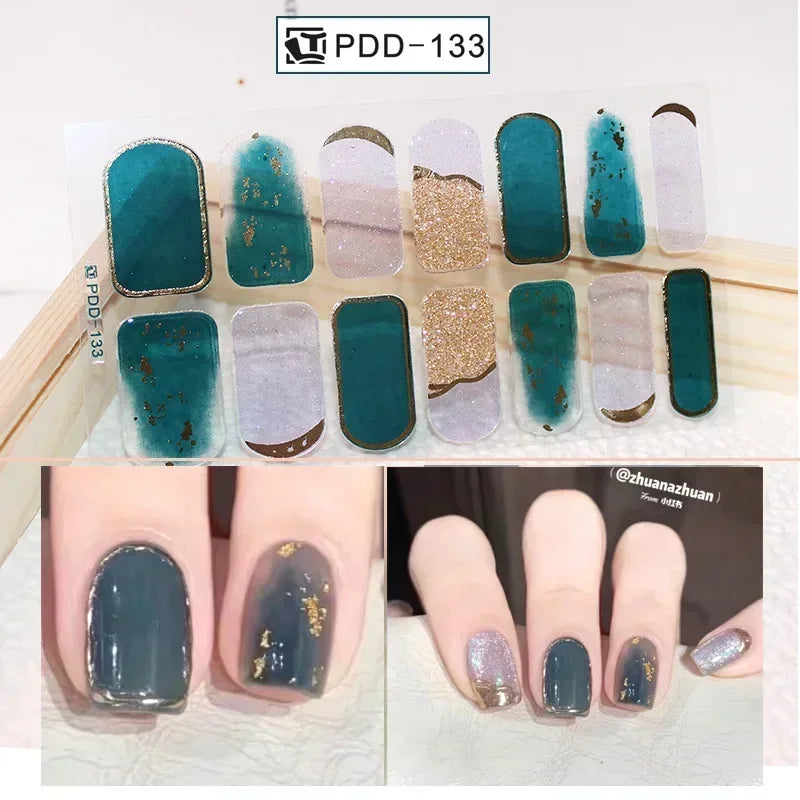 1PC Gel Nail Sticker Patch Slider Flower Gradient Color Back Glue Full Cover Waterproof Gel Nail Sticker UV Lamp Curing Manicur