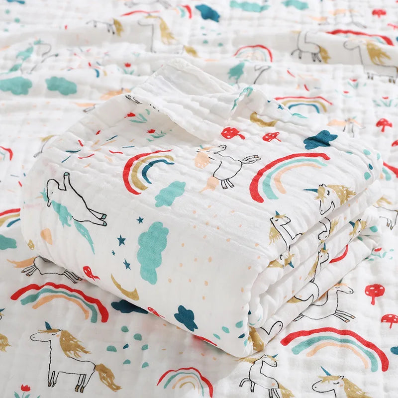 Environmental Breathable Newborn Baby Cotton Gauze Printed Muslin Swaddle Blanket Baby Bath Towel