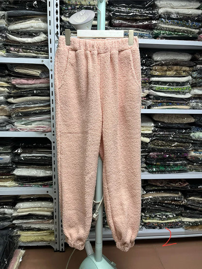 Autumn Winter Casual Long Pants High Waist Wide Leg Pants Thickened Fleece Versatile Style for Women's Casual Wear