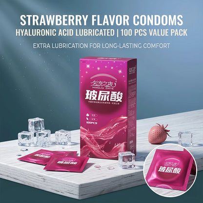 Strawberry Flavored Condoms 100pcs Bulk Ultra Thin Latex Condoms  Safe Contraception Lubricated Male Sex Toys for Men