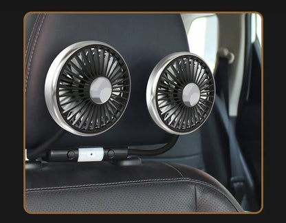 EAFC 3-speed Car Seat Back Cooling Fan USB Charge Dual Head Fan LED Lighting 360 Degree Rotation Neck Cooler for Home Use Travel