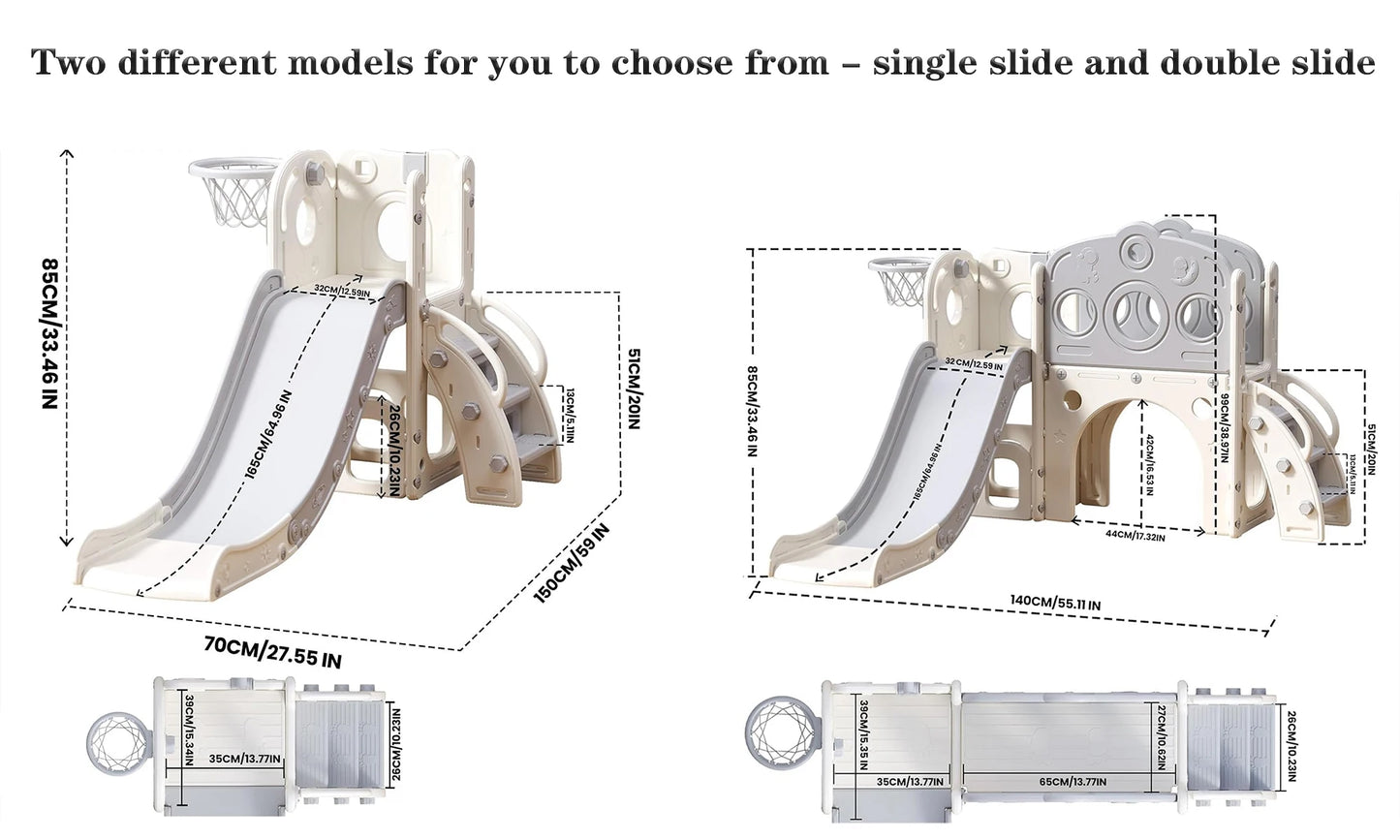 Children's slide, multifunctional Toddler Slide With Playpen, Storage Space and Non-slip Steps, Indoor & Outdoor Pla(Gray White)
