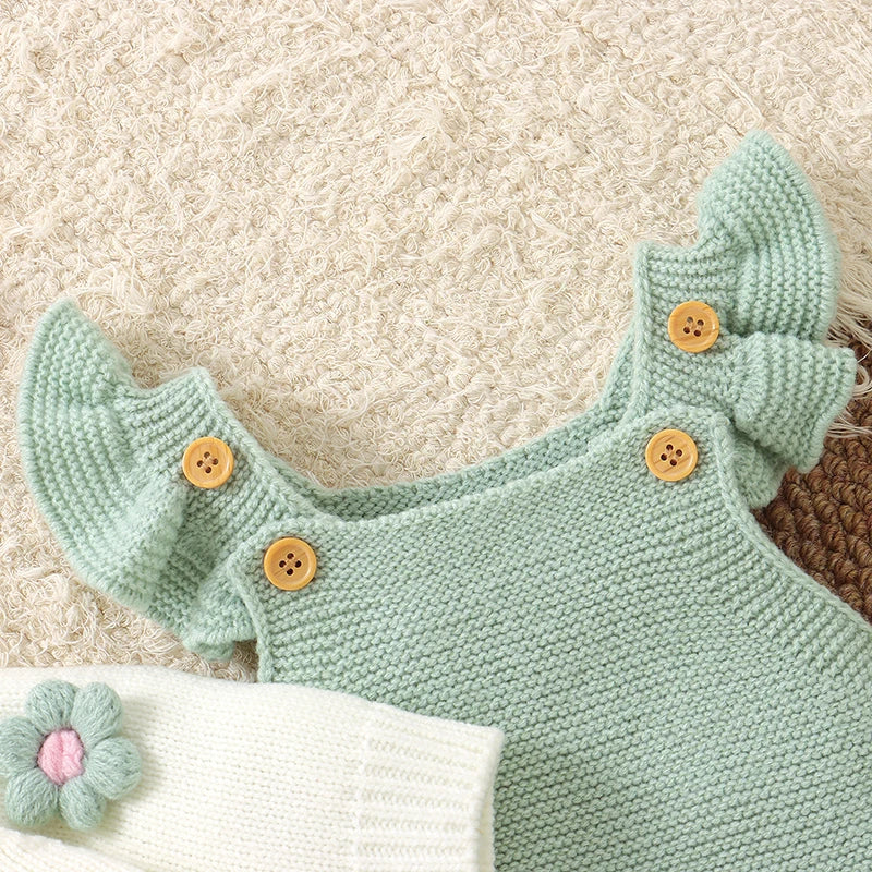 Winter Baby Girls Floral Clothes White V Neck Long Sleeve Sweaters Cardigans+Leggings Newborn Infant Outfits Sets 2pc Sport Suit
