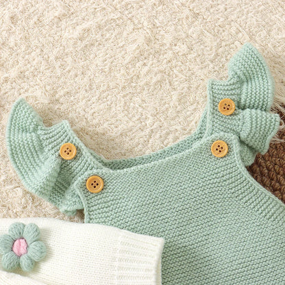 Winter Baby Girls Floral Clothes White V Neck Long Sleeve Sweaters Cardigans+Leggings Newborn Infant Outfits Sets 2pc Sport Suit