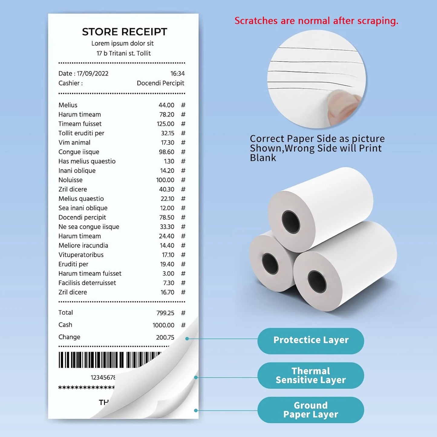 80MM Thermal Receipt Paper 3/6/10 Rolls White Paper For Mini Portable Thermal Receipt Printer For Supermarket Business Printing