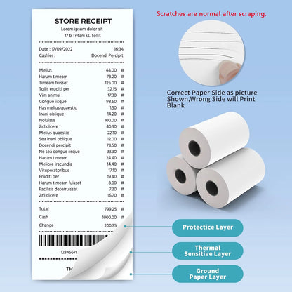 80MM Thermal Receipt Paper 3/6/10 Rolls White Paper For Mini Portable Thermal Receipt Printer For Supermarket Business Printing