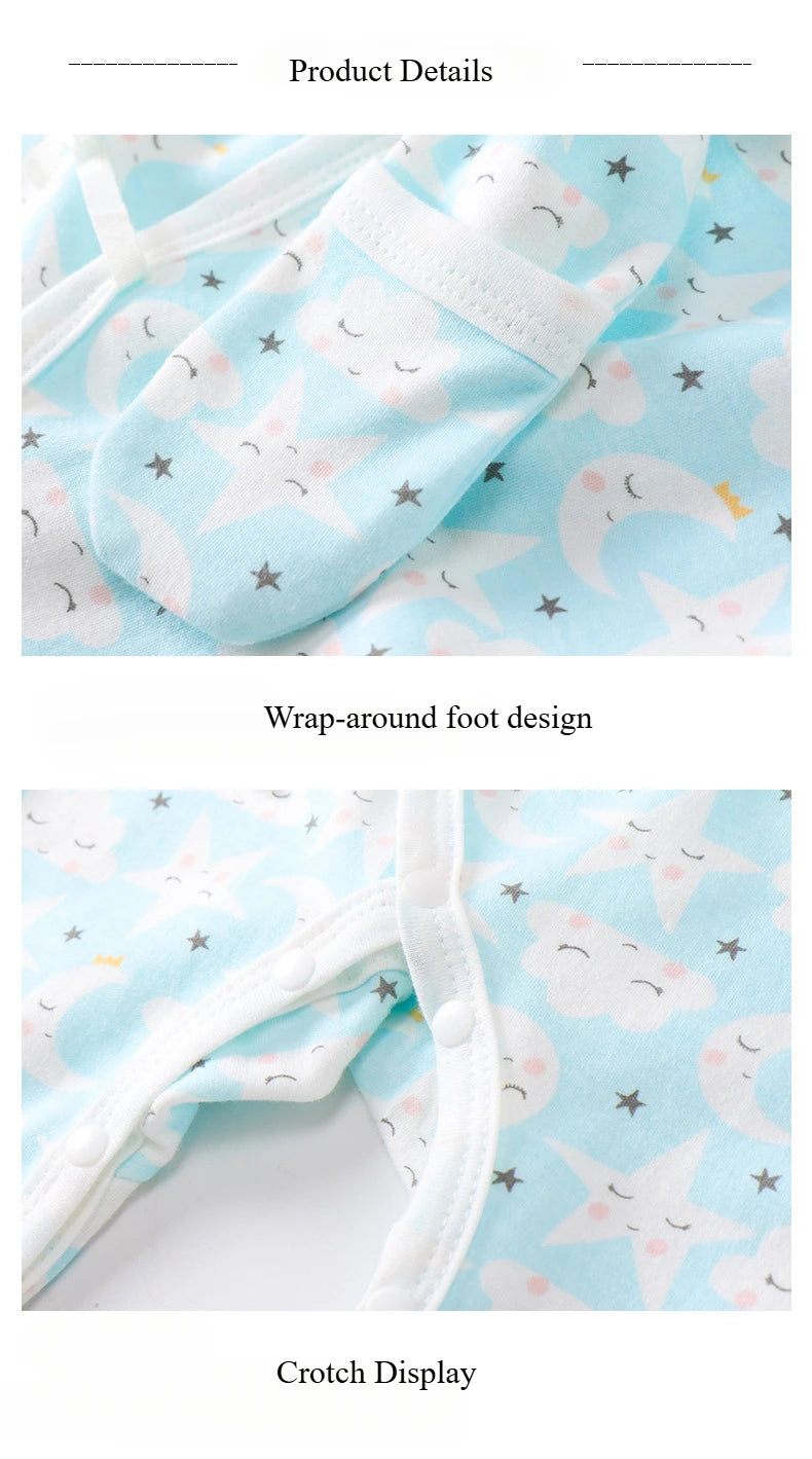 Boys Girls Long Sleeve Jumpsuit for Four Seasons Clothing Pure Cotton Universal Newborn Baby Cute Printed Foot Wrapped Bodysuit